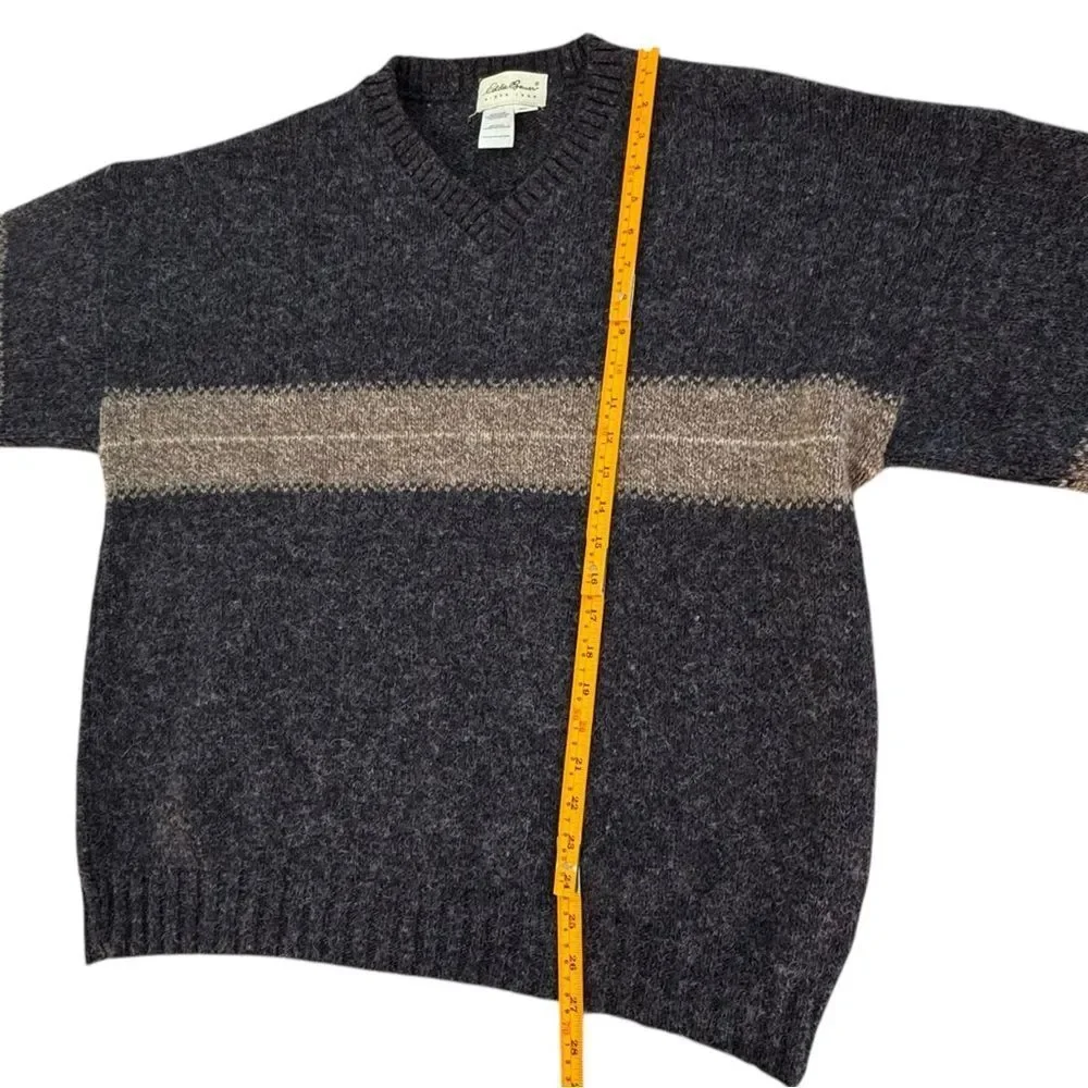 Eddie Bauer Vintage Long Sleeve Gray V-Neck Pullover Wool Blend Sweater. XL.